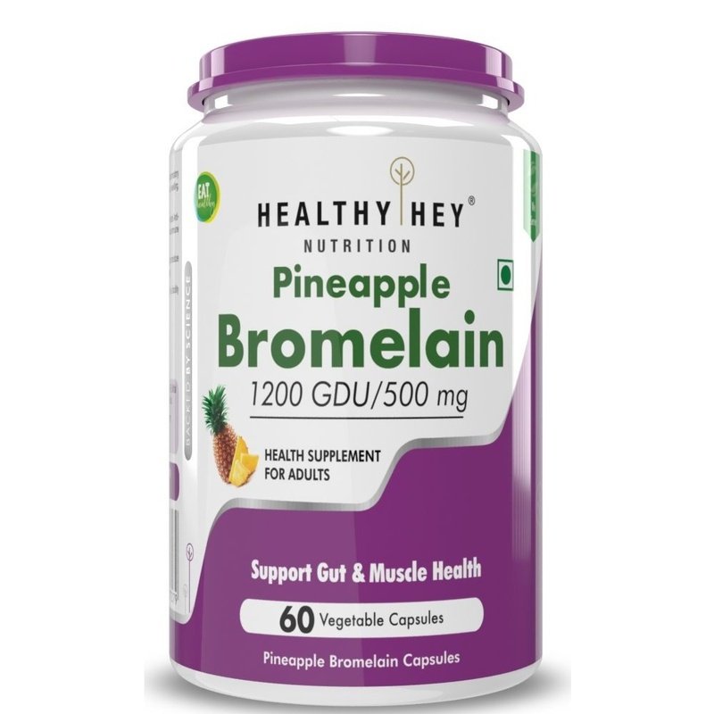 Bromelain Digestive Enzyme, Support Gut Health & Muscle Health- High Concentrate - 1200 Gdu/G 60 Veg Capsules - HealthyHey Nutrition