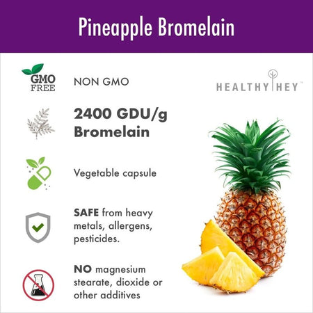 Bromelain Digestive Enzyme, Support Gut Health & Muscle Health- High Concentrate - 1200 Gdu/G 60 Veg Capsules - HealthyHey Nutrition