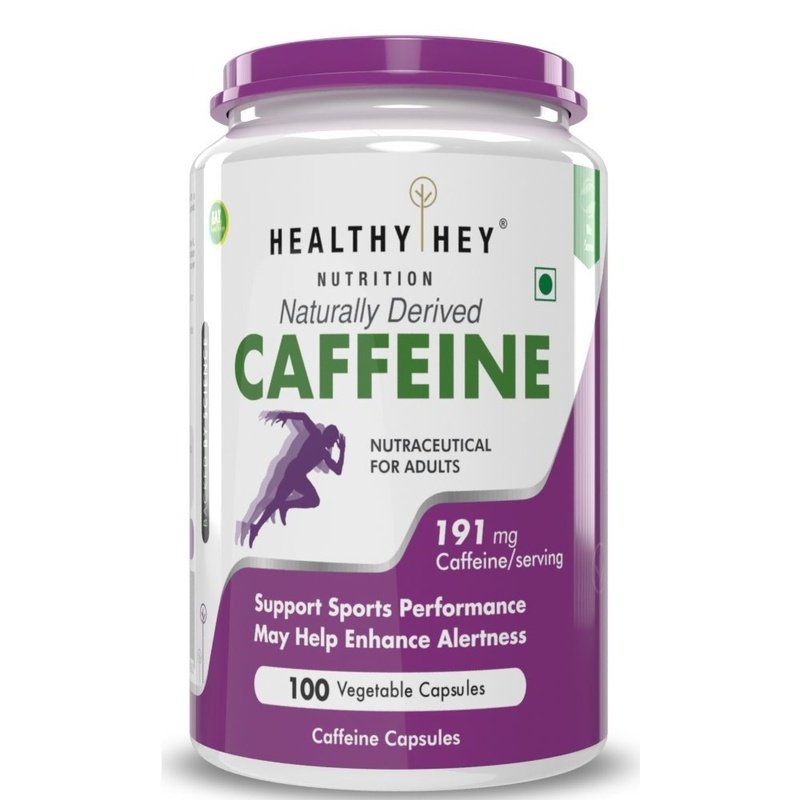 Caffeine Capsules, Support sports performance - For Focus, Alertness and Performance - 100 Veg Capsules - HealthyHey Nutrition