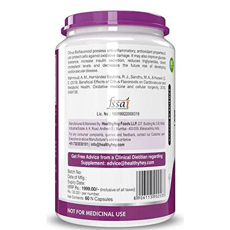 Citrus Bioflavonoids -Support Blood Sugar Levels & Heart Health - 60 Vegetable Capsules - HealthyHey Nutrition