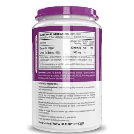 Copper Gluconate, Support Bone Health - Highly Bioavailable Form - Non-GMO, Gluten Free -120 Veg. Capsules - HealthyHey Nutrition