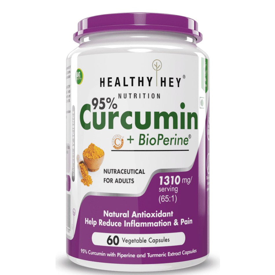 Curcumin with Bioperine (Piperine) 1310mg, Natural Antioxidant help reduce inflammation & Pain (Ultra Pure) with Piperine - HealthyHey Nutrition