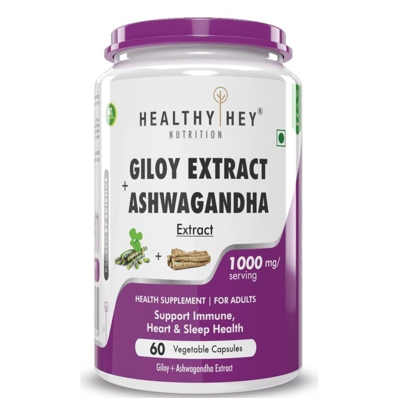 Giloy Extract plus Ashwagandha Extract, Support Immunity Heart & Sleep Health -60 veg. capsules - HealthyHey Nutrition