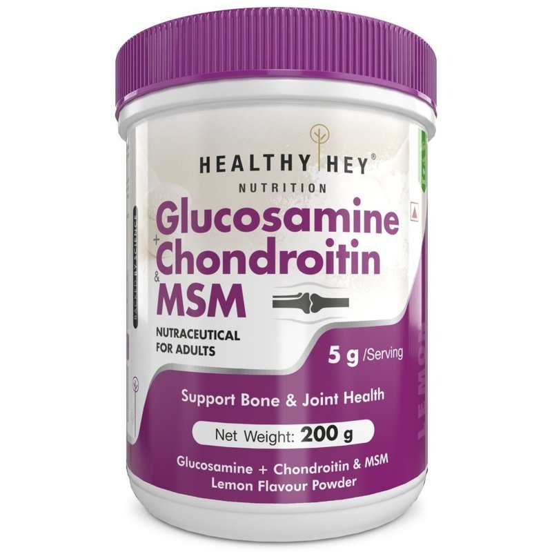 Glucosamine + Chondroitin & MSM Powder, Supports Bone & Joint Health - Lemon Flavour - 200g - HealthyHey Nutrition