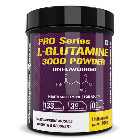 Glutamine Powder, Muscle Growth and Recovery - 400g - 133 Servings (Unflavoured, 400g) - HealthyHey Nutrition