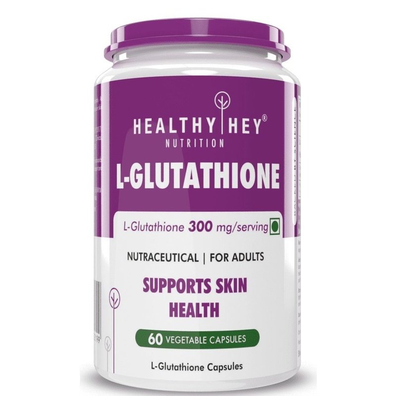 Glutathione (Reduced), Support Skin Health - 100% Vegetarian Source - 60 Veg Capsules - HealthyHey Nutrition