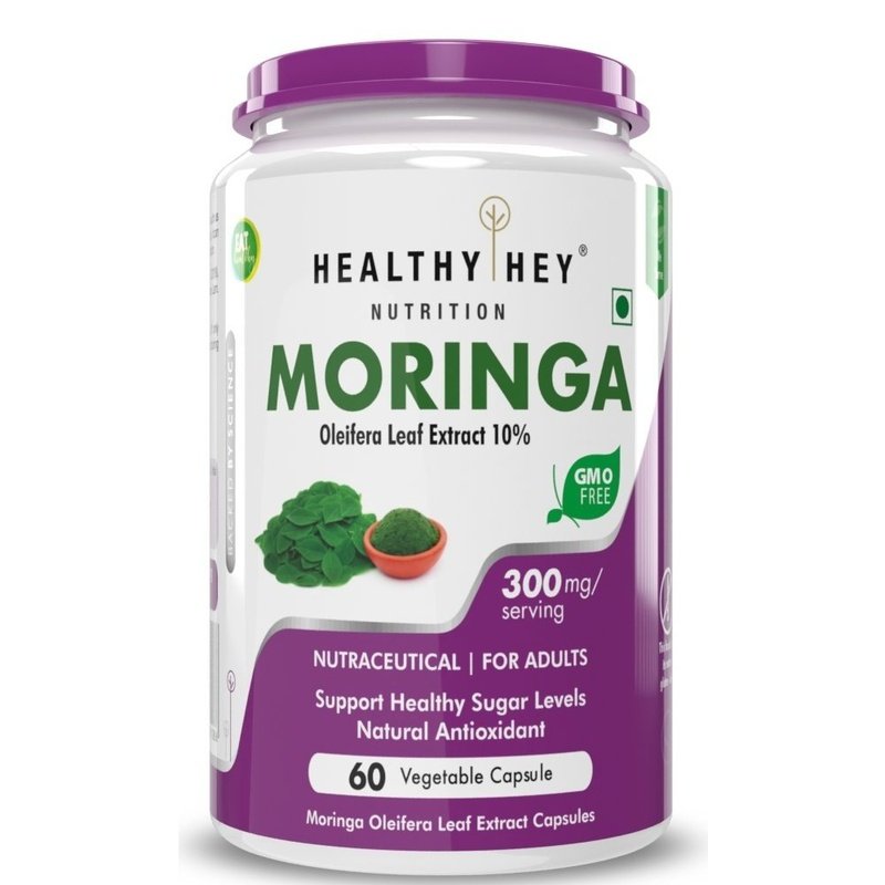 Moringa Extract, Support Healthy Sugar, Levels Natural Antioxidant 10:1-300mg - 60 Veg Capsules - HealthyHey Nutrition