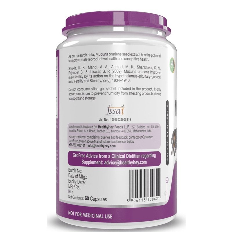 Mucuna Pruriens Extract,Supports cognitive Health - For Mood and Motivation Support 60 Veg. Capsules - HealthyHey Nutrition