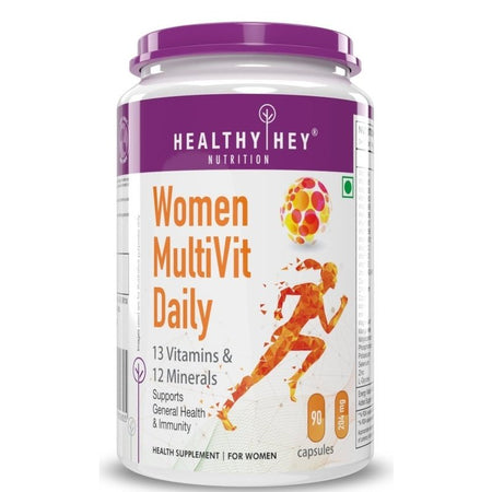 MultiVitamin for Women, Supports General Health & Immunity - Multi-Vit Daily - 13 Vitamins & 10 Minerals- 60 Veg Capsules - HealthyHey Nutrition