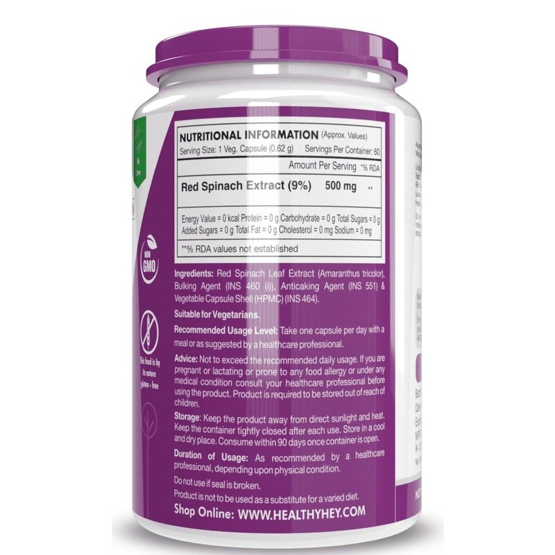Natural Pre-Workout Red Spinach Extract, Support Sport Performance - Oxystrom - High in nitrate 60 Veg capsules - HealthyHey Nutrition
