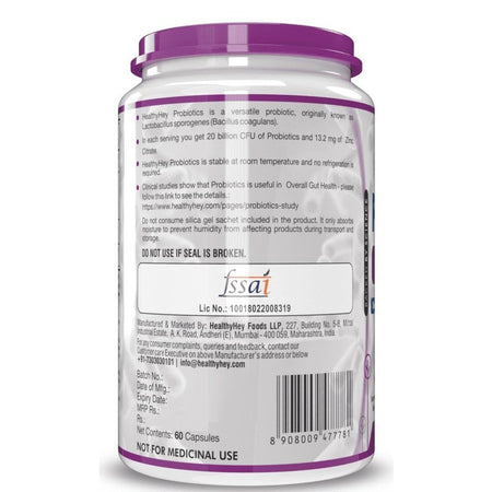 Probiotic Supplement: 20 Billion CFU, Delayed-Release Capsules, Temperature Stable - Improve Gut, Digestion, and Immune Health (60 Veg. Capsules) - HealthyHey Nutrition
