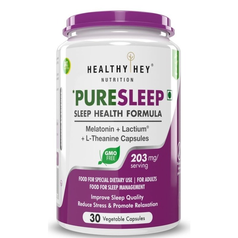 PureSleep Supplement for Better Sleep - Reduces Anxiety, Stress - 30 Veg Capsules - HealthyHey Nutrition