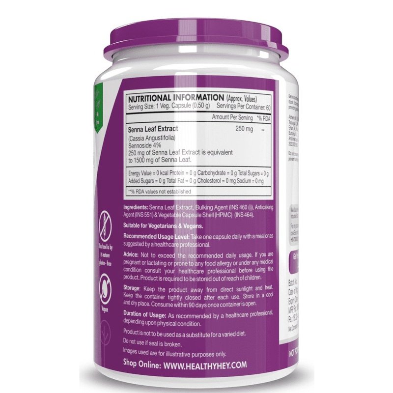Senna Leaf Extract -Natural Laxative & Helps Bowel Movement - Ratio 6:1 - 60 Veg Capsules - HealthyHey Nutrition