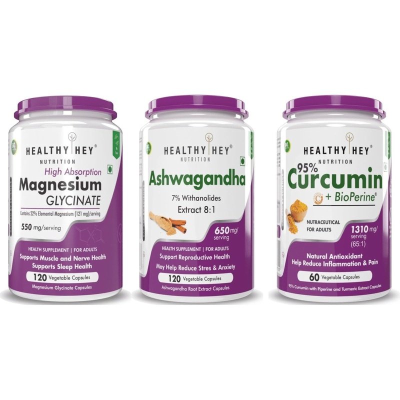 Sound Sleep Combo - Ashwagnadha, Curcumin & Magnesium - HealthyHey Nutrition