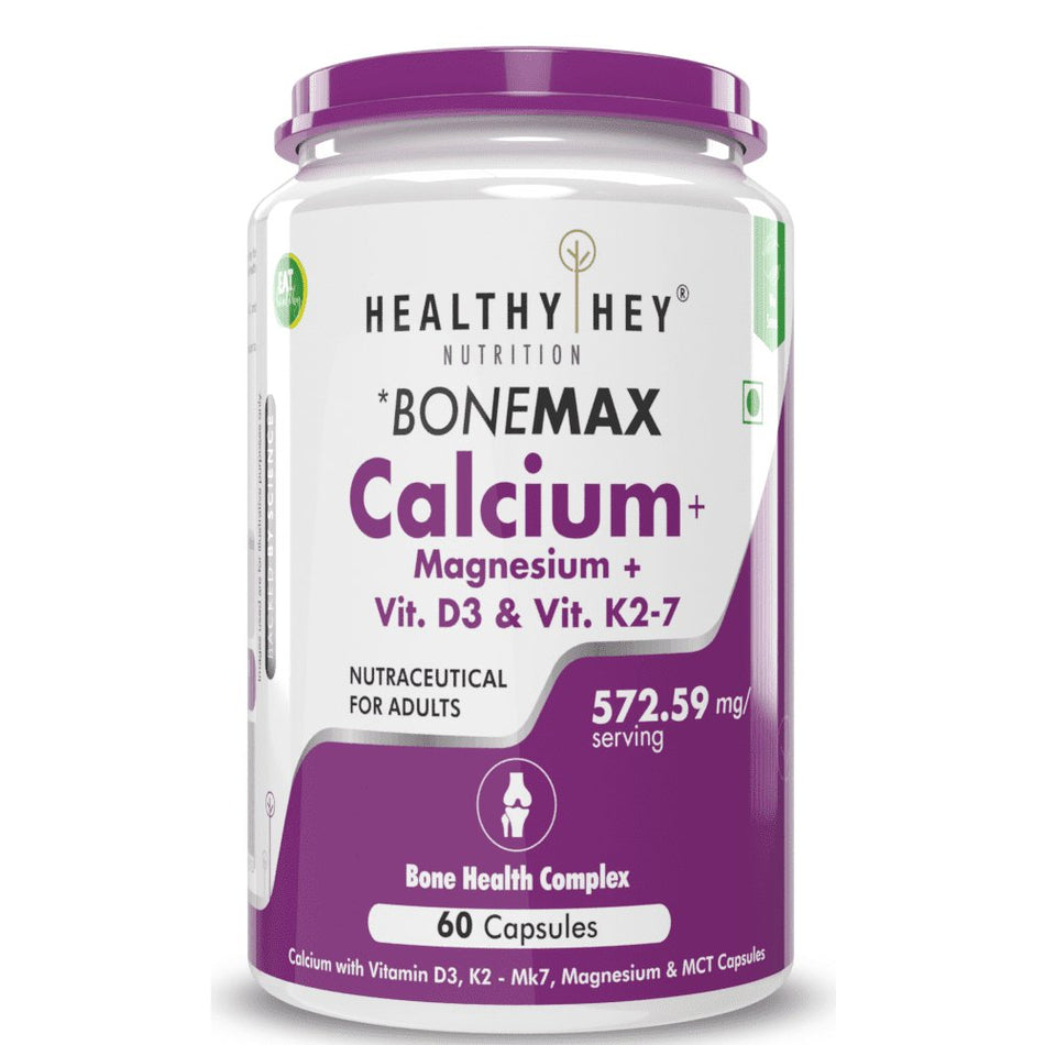 Vegan Calcium with Magnesium, Bone Health Complex Vitamin D3 & Vitamin K2- Mk7 - BoneMax - 60 veg capsules - HealthyHey Nutrition
