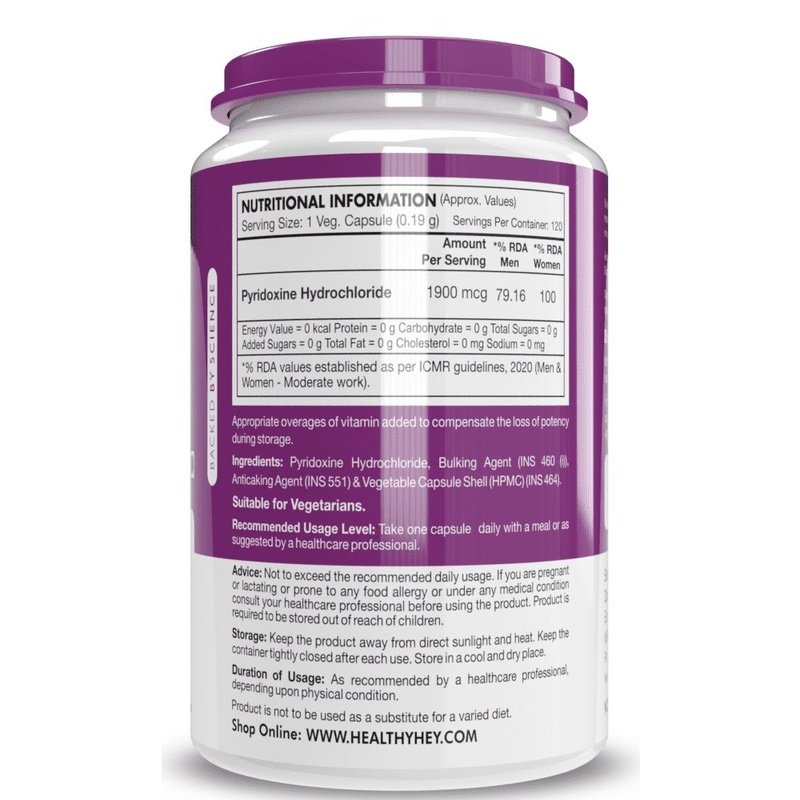 Vitamin B6,Support Immune Health - 120 Veg. Capsules - HealthyHey Nutrition