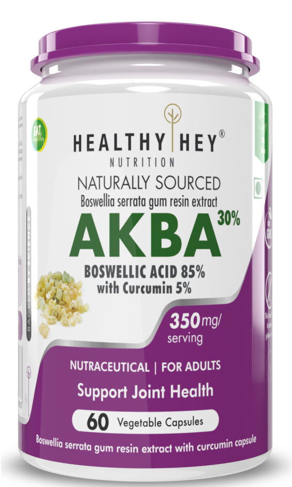 AKBA, Bone & Joint Health with 85% Boswellic Acid & Curcumin - 100% Natural - Joint Health Supplement-60 Veg Capsules Acetyl-keto-beta-boswellic acid - HealthyHey Nutrition