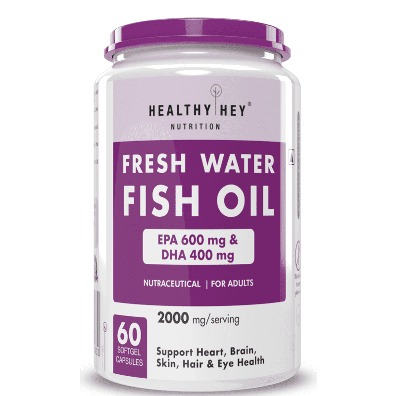 ताजे पानी में मछली का तेल, हृदय, मस्तिष्क, त्वचा, बाल और आंखों के स्वास्थ्य में सहायता - 60 सॉफ्टजेल कैप्सूल (600 ईपीए और 400 डीएचए)