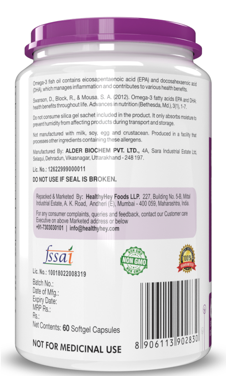 Fresh Water Fish Oil, Support Heart, Brain, Skin, Hair & Eye Health -60 Softgel Capsules (600 EPA & 400 DHA) - HealthyHey Nutrition