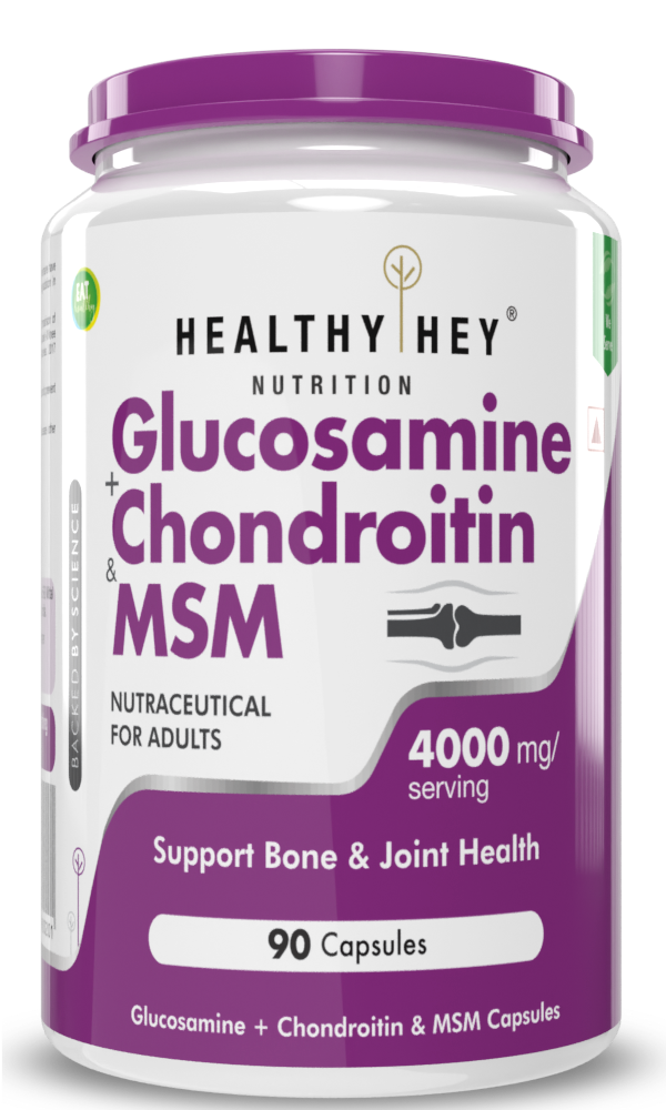 Double Strength Glucosamine Chondroitin and MSM, Support Bone & joint Health for Cartilage; Joint and Bone; 90 Capsules - HealthyHey Nutrition