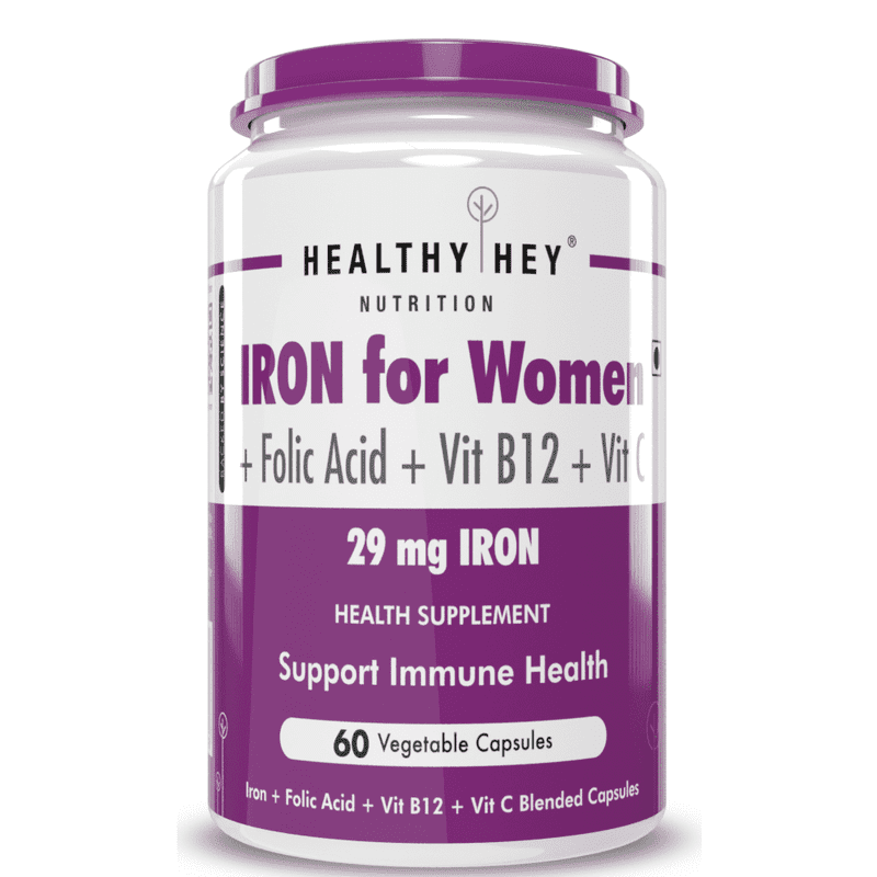 Iron Supplement for Women, Support Immune Health -100% Chelated - With Vitamin B12, Folic Acid & Vitamin C for High Absorption 60 Veg Capsules