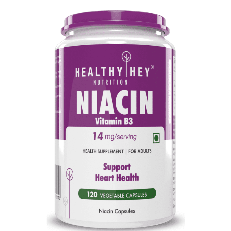 नियासिन विटामिन बी3, हृदय स्वास्थ्य में सहायता 120 शाकाहारी कैप्सूल