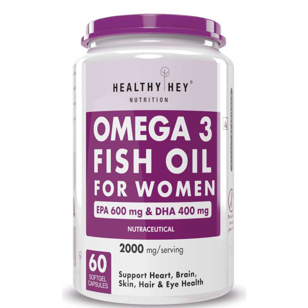 Omega 3 Fish Oil for Men & Women, Support Heart, Brain, Skin, Hair & Eye Health 60 Softgel Capsules (600 EPA & 400 DHA) - HealthyHey Nutrition