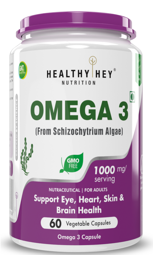 Natural Omega 3 - Support Heart, Brain & Joint - Sourced from Algae - Fish Oil-free - 60 Veg Capsules - HealthyHey Nutrition