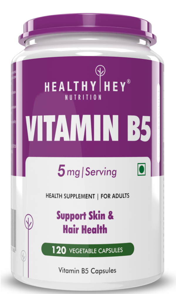 विटामिन बी5, त्वचा और बालों के स्वास्थ्य को सहारा देने वाला डी-पेंटोथेनेट 120 शाकाहारी। कैप्सूल