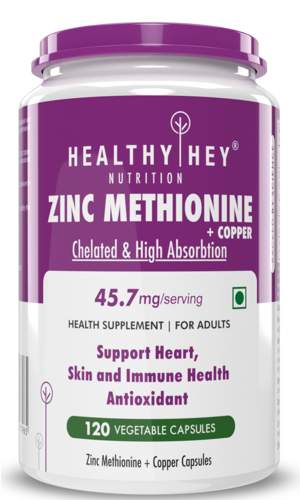 Zinc Methionine Plus Copper, Supports Immune and Antioxidant Protection - 120 Veg Capsules - HealthyHey Nutrition