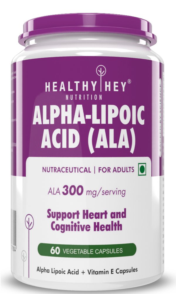 Alpha Lipoic Acid, May Support Heart & Cognitive Health Gluten-free and Non GMO -ALA , 300 mg Per Serving 60 veg capsules - HealthyHey Nutrition