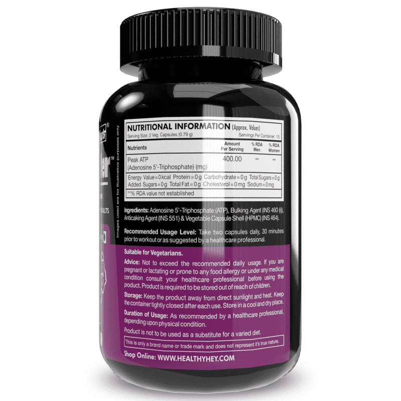 ATP Booster, Support Healthy Blood flow Adenosine 5'-Triphosphate - Pre-Workout - 400mg - 30 Veg capsules - HealthyHey Nutrition