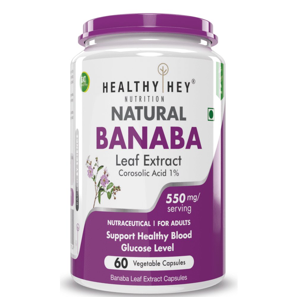 Banaba Leaf Extract 60 Veg Capsules (Non-GMO & Gluten Free) - Supports Healthy Blood Sugar Levels - HealthyHey Nutrition