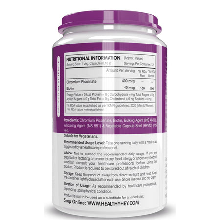 Chromium Picolinate, Supports Healthy Blood -Support Glucose Metabolism (High Absorption) 120 veg Capsules, Non-GMO, Gluten Free - HealthyHey Nutrition