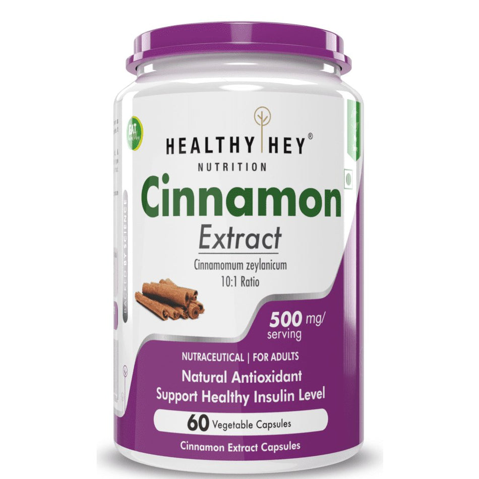 Cinnamon Extract,Natural Antioxidant & support Healthy 10:1 Ratio - Support Healthy Glucose Levels - 60 Veg Capsules - HealthyHey Nutrition