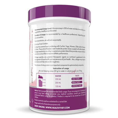Collagen Peptides with ISO Whey Protein - 7g EAA, 2.5g BCAA - Strawberry, 500g - HealthyHey Nutrition
