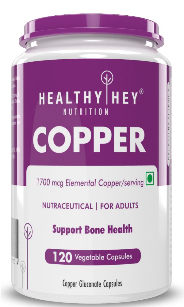 Copper Gluconate, Support Bone Health - Highly Bioavailable Form - Non-GMO, Gluten Free -120 Veg. Capsules - HealthyHey Nutrition