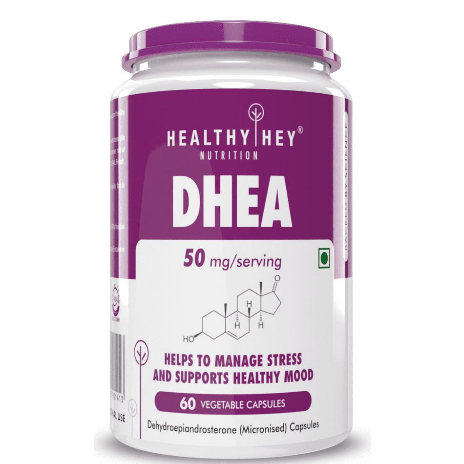 DHEA, Helps to manage stress & support Healthy mood | 60 Veg. Capsules | Non-GMO, Gluten Free Supplement - HealthyHey Nutrition