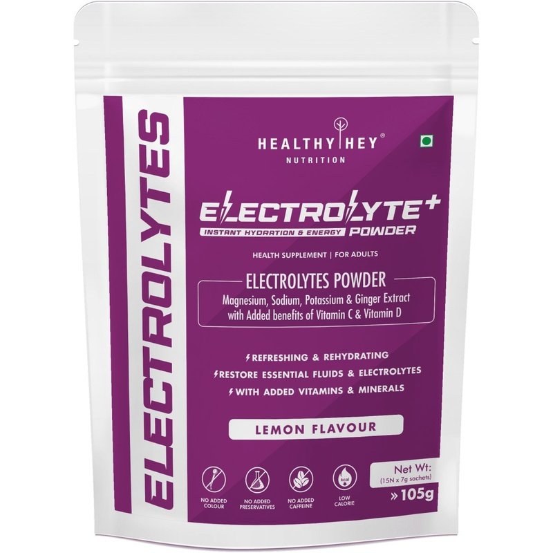 Electrolyte Powder, Natural Lemon Flavor - Hydration Drink Mix Supplement with Ginger Extract - Boost Energy - NO Maltodextrin Sugar - 15 Servings - HealthyHey Nutrition