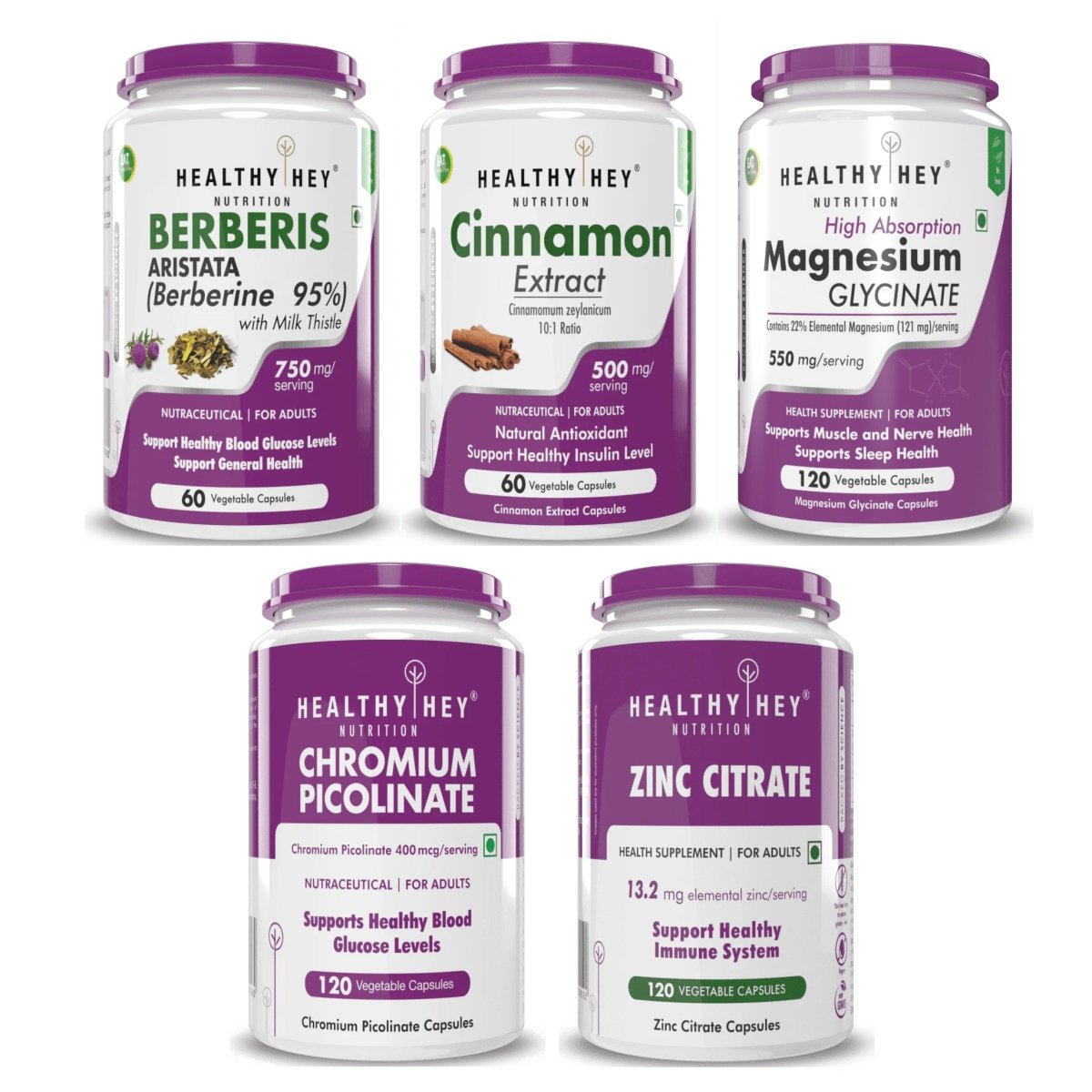 Fasting Glucose Control Combo with Berberis, Zinc, Chromium, Cinnamon Extract & Magnesium - HealthyHey Nutrition