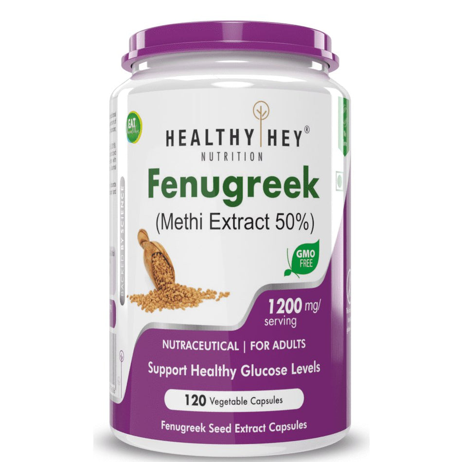 Fenugreek Seed Extract, Support Healthy Glucose levels 120 veg capsules - HealthyHey Nutrition