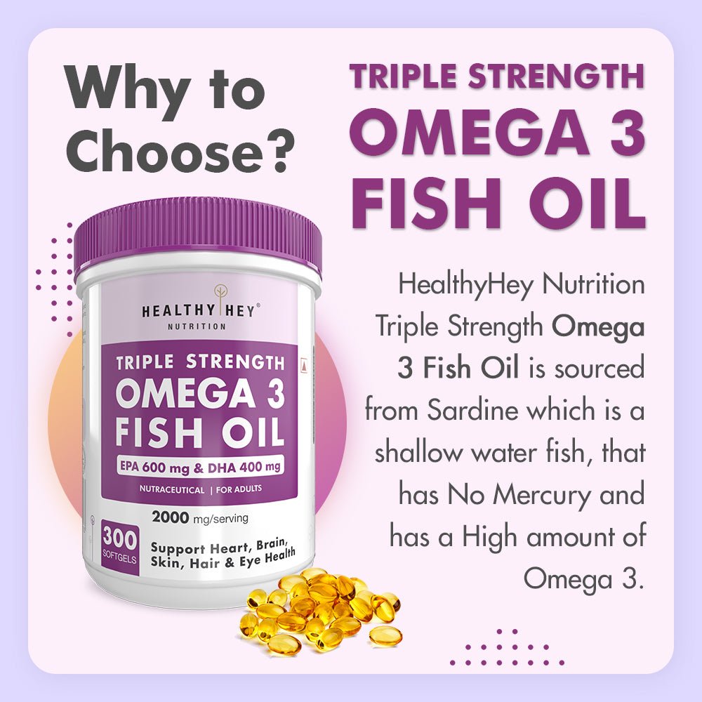 Fish Oil - Omega 3, Support Heart,Brain skin, Hair & Eye Health (2000 Mg) Burpless - 60 Softgel (600 EPA & 400 DHA) - HealthyHey Nutrition