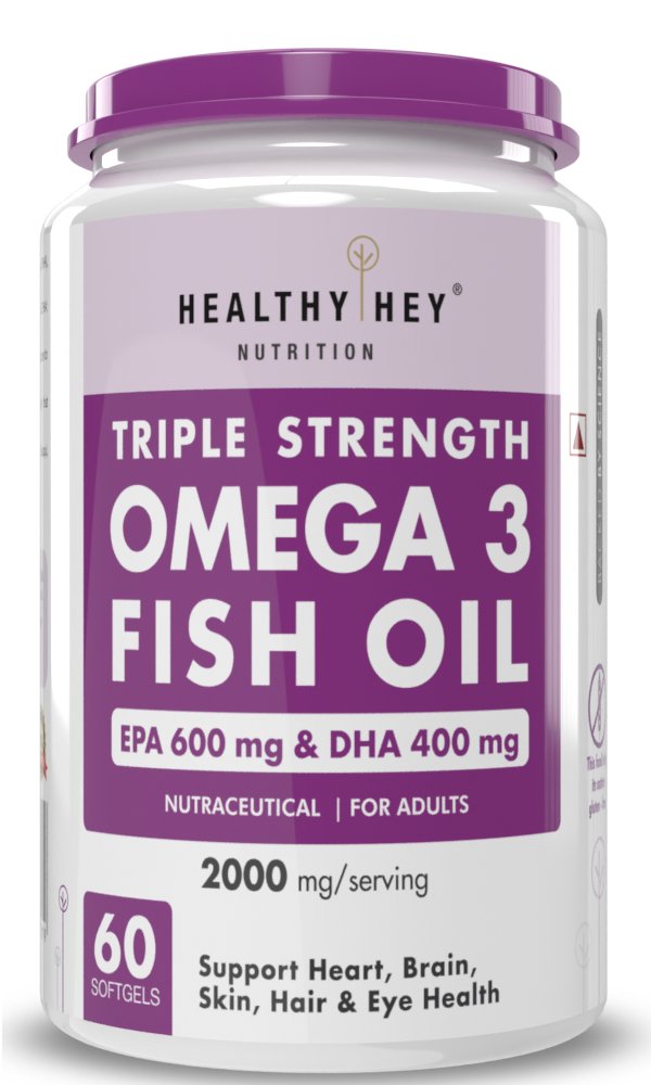 Fish Oil - Omega 3, Support Heart,Brain skin, Hair & Eye Health (2000 Mg) Burpless - 60 Softgel (600 EPA & 400 DHA) - HealthyHey Nutrition