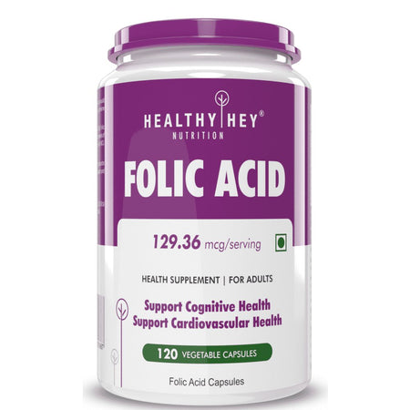 Folic Acid, Support Cognitive & cardiovascular Health - 120 Veg Capsules - HealthyHey Nutrition