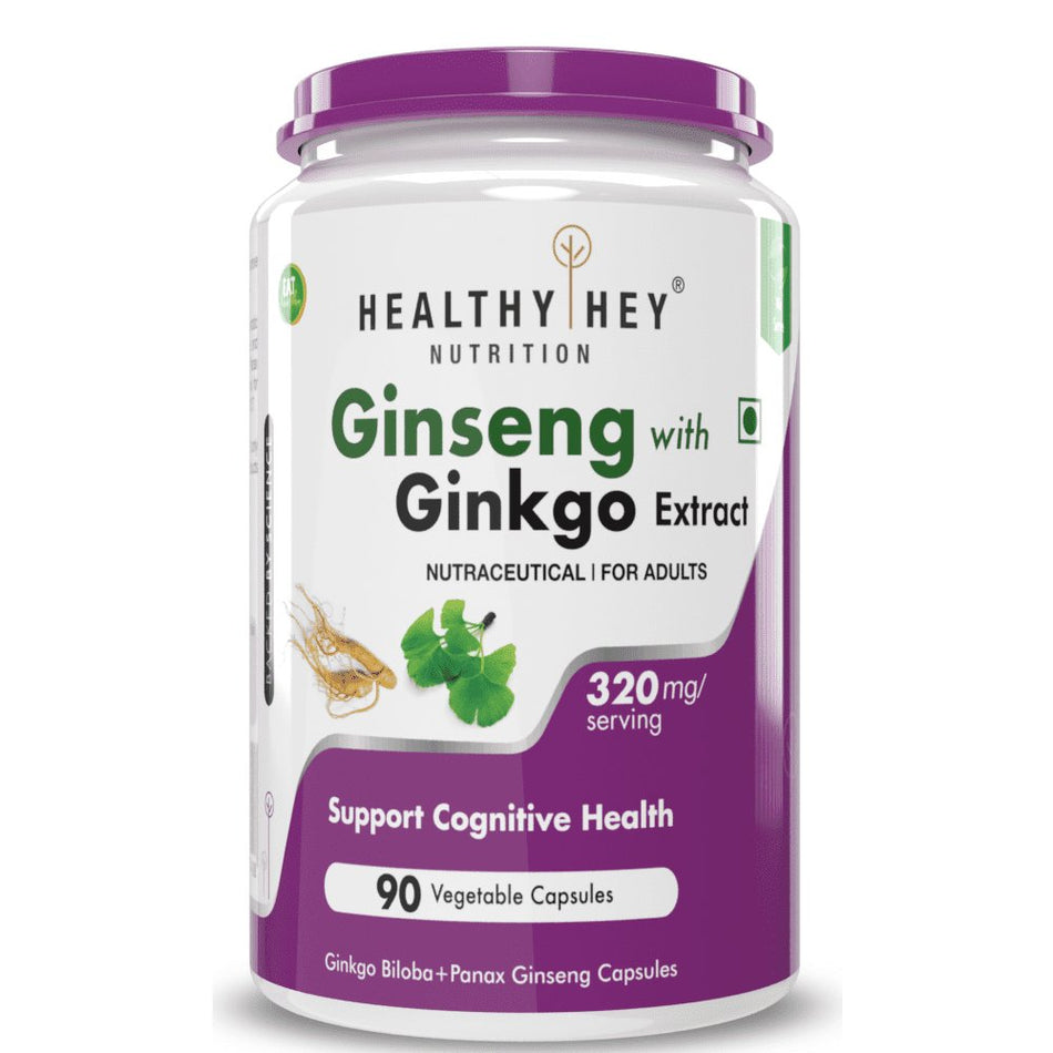 Ginseng + Ginkgo Biloba, Support cognitive Health -90 Veg Capsules - HealthyHey Nutrition