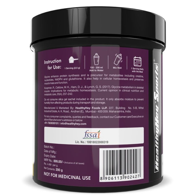 Glycine Powder, - Amino Acid Supplement - Support Muscle Health - 200 gram - 80 Servings - HealthyHey Nutrition