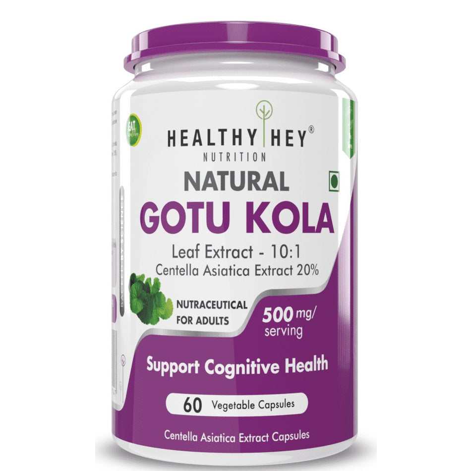 Gotu Kola Extract Supplement, Adaptogen for Brain & Nervous System Support, Calming, Mental Clarity - 60 Capsules, Non GMO, Gluten Free, Vegan - HealthyHey Nutrition