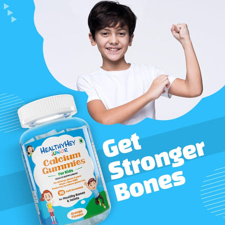 Healthyhey Junior Calcium Gummies for Kids (2 to 9 yrs.) For Healthy Bones & Joints Orange Flavour 30 Soft Gummies - HealthyHey Nutrition