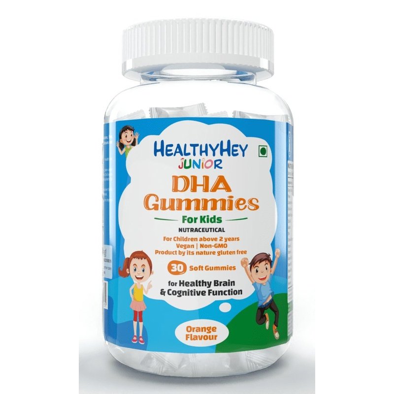 HealthyHey Junior DHA Gummies - for Kids (2 to 9 yrs.) - For Healthy Brain & Cognitive Function 30 Soft Gummies - HealthyHey Nutrition