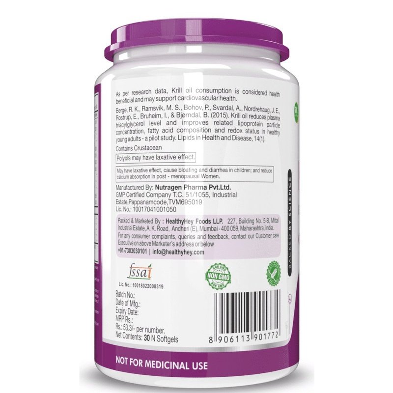 Krill Oil EPA 60mg & DHA, Supports Heart Health 28mg -30 softgels - HealthyHey Nutrition